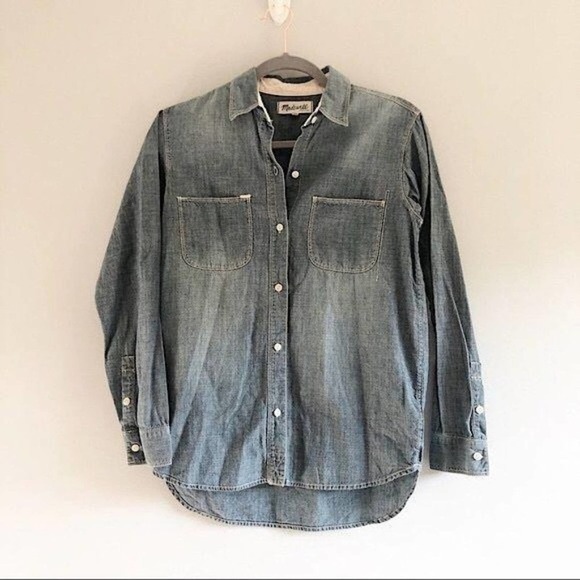 Madewell Perfect Chambray Denim Button Up Shirt - Picture 1 of 8